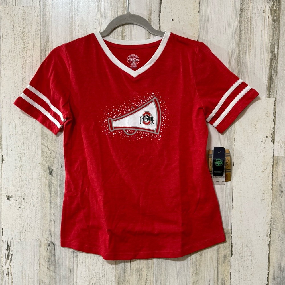 Ohio State Buckeyes Red Kids V-Neck Tee with Megaphone Graphic Ohio State